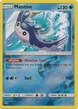 Mantine 58/214 Reverse Holo Lost Thunder Pokemon Card NM - Image 1