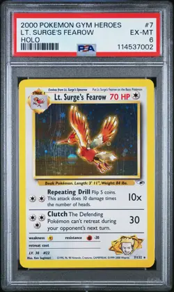 Lt. Surge's Fearow 7/132 Holo Gym Heroes Pokemon PSA 6 - Image 1