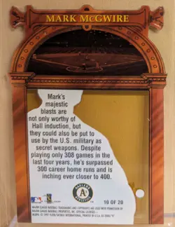 1997 Skybox EX-2000 HALL OR NOTHING #10 Mark McGwire RARE DIE CUT INSERT - Image 2