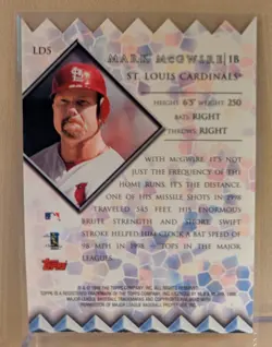 1999 Topps LORDS OF THE DIAMOND #5 Mark McGwire RARE DIE CUT HOLOFOIL INSERT - Image 2