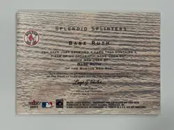 Babe RUTH 2001 Fleer Red Sox 100th Anniv Splendid Splinters BAT Relic PR/100 - Image 2