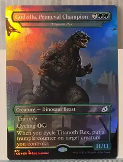 Mtg FOIL GODZILLA, PRIMEVAL CHAMPION BORDERLESS NM IKO 377 -Argo- - Image 1