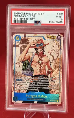 ONE PIECE OP13-CARRYING ON HIS WILL ALTERNATE ART PORTGAS D. ACE 119 PSA 9 - Image 1