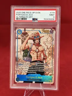 ONE PIECE OP13-CARRYING ON HIS WILL ALTERNATE ART PORTGAS D. ACE 119 PSA 9 - Image 3