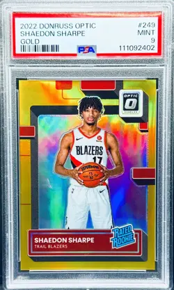 2022 Shaedon Sharpe Donruss Optic Rated Rookie Gold /10 RC Prizm PSA 9 - Image 1