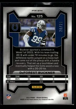#125 DeForest Buckner 2023 Panini Prizm #/24 Gold Sparkle - Image 2