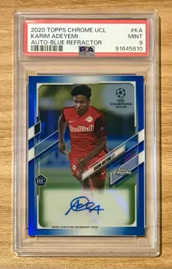 Karim Adeyemi 2020-21 Topps Chrome UCL /150 Blue Refractor Auto PSA 9 RC - Image 1