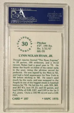 1975 SSPC Nolan Ryan #187 HOF California Angels PSA 9 MINT DEAD CENTERED - Image 2