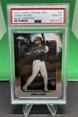 2025 Topps Chrome Update #25 James Wood RC Night Terrors PSA 10 Nationals ⚾ - Image 1