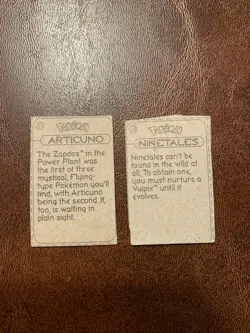 1998 Pokemon Premium Lunchables Articuno & Ninetales Mini Cardboard Cutout Cards - Image 2