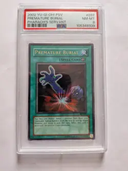 2002 Yu-Gi-Oh! Premature Burial Pharaoh's Servant PSV Unlimited Ultra Rare PSA 8 - Image 1