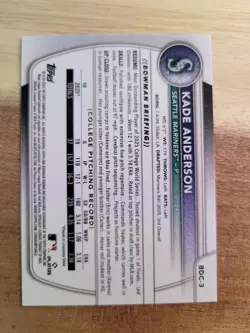 Topps 2025/2026 Bowman Chrome Mariners Kade Anderson 1st Bowman 2-Card Lot - Image 3