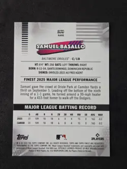 2026 Topps Finest Samuel Basallo RARE Base Rookie RC Baltimore Orioles - Image 2