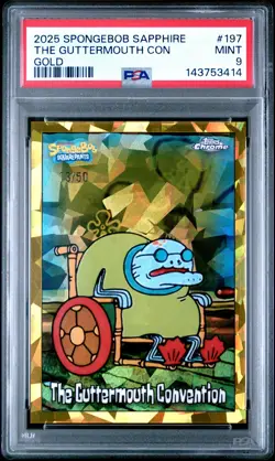 2025 Topps Chrome Sapphire SpongeBob #197 Guttermouth Convention Gold /50 PSA 9 - Image 1