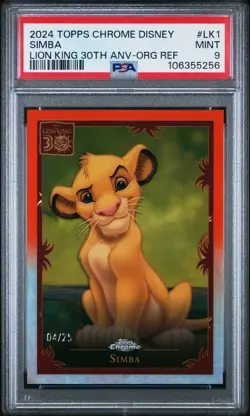 SIMBA 2024 TOPPS CHROME DISNEY ORANGE LION KING 30TH ANNIVERSARY 4/25 PSA 9 MINT - Image 1