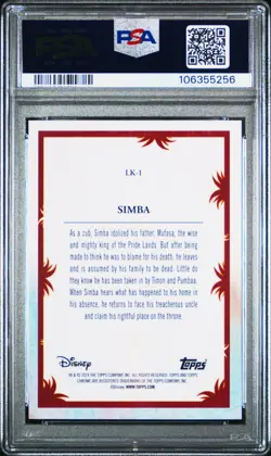 SIMBA 2024 TOPPS CHROME DISNEY ORANGE LION KING 30TH ANNIVERSARY 4/25 PSA 9 MINT - Image 2