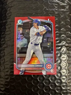 2025 Bowman Draft Ethan Conrad 1st Bowman TRUE RED REFRACTOR 5/5 Center Bookend! - Image 1