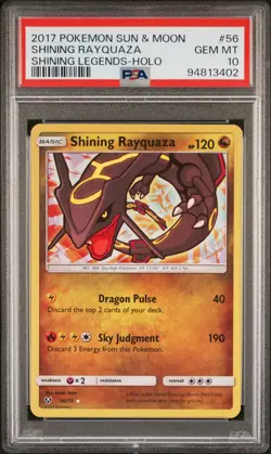 Pokemon Shining Rayquaza PSA 10 Gem Mint 56/73 Shining Legends 2017 Holo Rare - Image 1