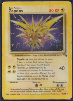 Zapdos 30/62 Rare - Fossil - DE - PO - Pokemon TCG Karte - Image 1