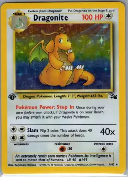 Dragonite 1st Edition 4/62 Holo Fossil - Pokemon Card - NM - Image 1