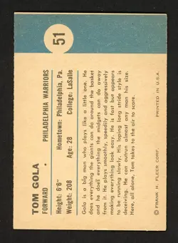 1961-62 Fleer TOM GOLA Philadelphia Warriors Action #51 EX Condition O/C - Image 2
