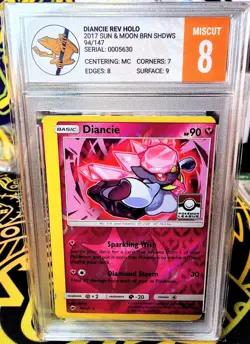 DIANCIE MISCUT REV HOLO 2017 POKEMON BURNING SHADOWS 94/147 LEAGUE PROMO 8.0 - Image 1