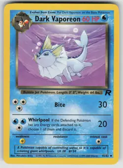 Dark Vaporeon 45/82 Uncommon Team Rocket Pokemon Unlimited Lightly Played - Image 1
