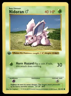 Pokemon Cards Nidoran M 55/102 1st Edition Base Set Shadowless Common MP *4 - Image 1