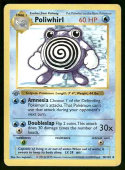 Pokemon Cards Poliwhirl 38/102 1st Edition Base Set Shadowless Uncommon LP *1 - Image 1