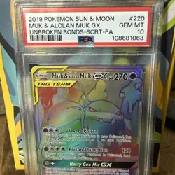 2019 POKEMON SUN & MOON UNBROKEN BONDS #220 FULL ART/MUK & ALOLAN MUK GX PSA 10 - Image 1