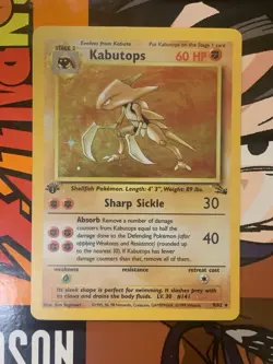 Pokemon TCG Kabutops Fossil 9/62 Holo Rare 1st Edition English 1999 - Image 1