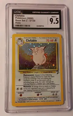 POP 11 CGC 9.5 Clefable 5/130 Base Set 2 Holo Rare Vintage Pokemon TCG - Image 1