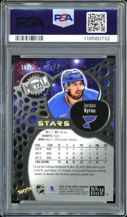 2022-23 Skybox Metal Universe Stars PMG GOLD 1/1 Jordan Kyrou #146 Blues - Image 2