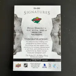 2017-18 Upper Deck Exquisite Signatures Devan Dubnyk /65 Minnesota Wild - Image 2