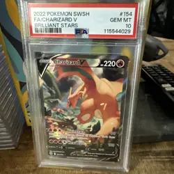 2022 POKEMON SWORD & SHIELD BRILLIANT STARS #154 FULL ART/CHARIZARD V PSA 10 - Image 1