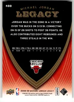 2008-09 Upper Deck Michael Jordan Legacy Collection #488 Michael Jordan Game 488 - Image 2