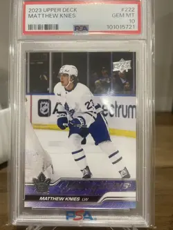 2023-24 UPPER DECK SERIES 1 #222 MATTHEW KNIES YOUNG GUNS RC ROOKIE PSA 10 - Image 1