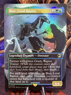Mtg Magic: Blue, Loyal Raptor | Jurassic World REX 0008 FOIL Borderless - Image 1