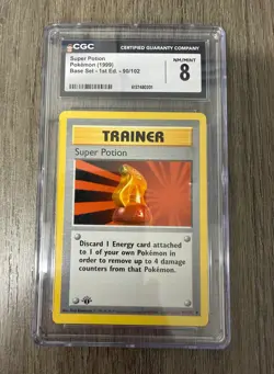 1999 POKEMON BASE SET 1ST EDITION #90 SUPER POTION PSA 8 - Image 1