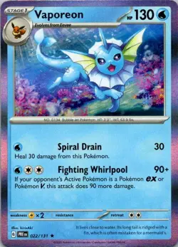 VAPOREON 022/131 HOLO RARE PRISMATIC EVOLUTIONS POKEMON NM/M - Image 1