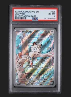 2025 POKEMON - MEOWTH 106 PFL EN-PHANTASMAL FLAMES | ILLUSTRATION RARE - PSA 8 - Image 1