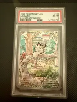 2025 POKEMON - MEOWTH 106 PFL EN-PHANTASMAL FLAMES | ILLUSTRATION RARE - PSA 8 - Image 3