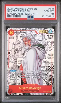 2024 ONE PIECE OP08-TWO LEGENDS MANGA ALTERNATE ART #118 SILVERS RAYLEIGH PSA 10 - Image 1