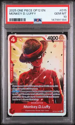 2025 ONE PIECE OP12-LEGACY OF THE MASTER #015 MONKEY D. LUFFY PSA 10 - Image 1