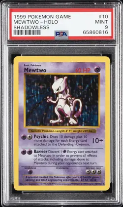 1999 POKEMON BASE SET SHADOWLESS #10 MEWTWO-HOLO PSA 9 - Image 1