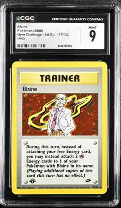 CGC 9 MINT Blaine 17/132 Gym Challenge 1st Edition Holo Pokemon Card - Image 1
