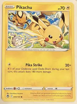 Pokemon TCG Card Pikachu 049/195 Silver Tempest Common 2022 Non-Holo NM - Image 1