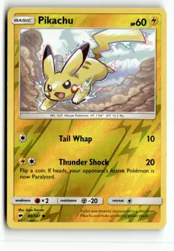 Pikachu 40/147 Common Burning Shadows Pokemon Reverse Holo Moderately Played - Image 1