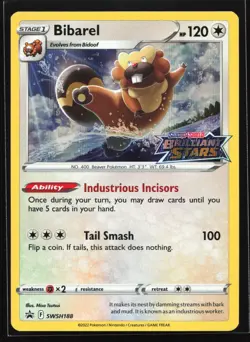 Bibarel SWSH188 Brilliant Stars Prerelease Black Star Promo Pokemon Card - Image 1