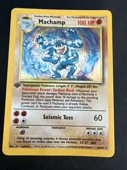 1999 Base Set Vintage Pokemon 2 Card Lot: Holo 1st Edition Machamp & Chansey - Image 2